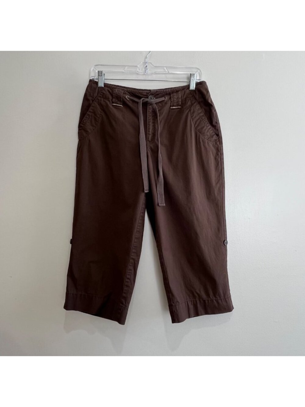 St Johns Bay Capri Pants Womens 10 Brown Flap Pockets Wide Leg 90s